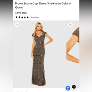 Brown Sequin Cap Sleeve Gown